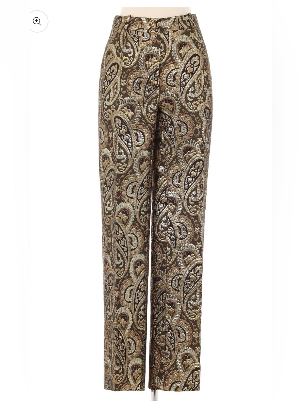 Vintage CELINE Women’s Brown Paisley Brocade Wide-Leg Pants